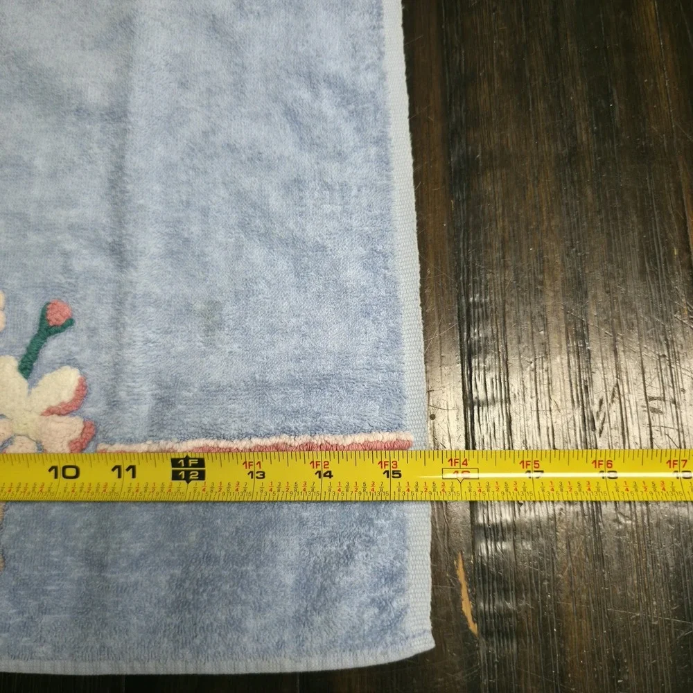 Vintage-Style Light Blue Turkish Cotton Towel Set with Chenille Floral Appliqués